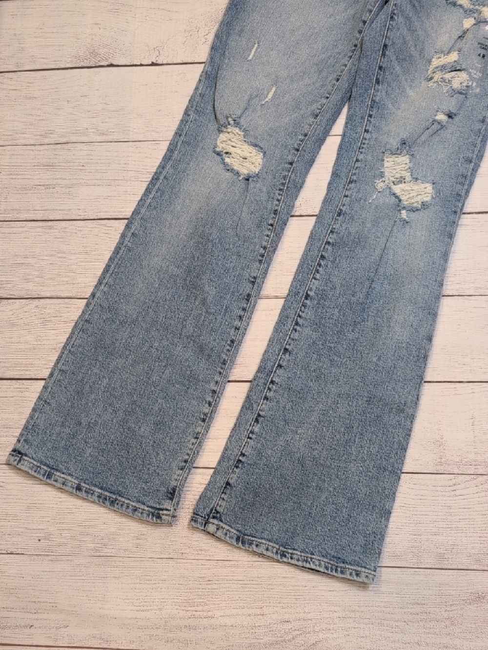 Aeropostale Low Rise Flare Distressed Medium Wash Denim Jeans - Picture 6 of 8